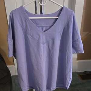 Lane Bryant Light Purple V-Neck Short Sleeve Top